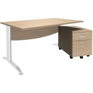 Pack Alma bureau droit 120 + caisson 2 tiroirs Chêne/Blanc