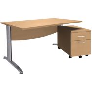 Pack Alma bureau droit 140 + caisson 2 tiroirs Hêtre/Alu