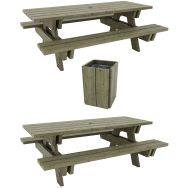 Pack Bréhat : 2 tables pin traité + 1 poubelle carrée 50 L - Manutan Expert