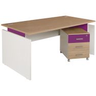 Pack bureau droit Linéo Chêne + caisson mobile - Simmob