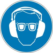 Panneau d'obligation - ''Protections des yeux et des oreilles obligatoires'' - Adhésif