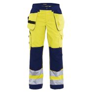Pantalon haute visibilité femme jaune fluorescent/marine poches larges