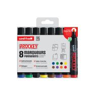 Pochette 8 marqueurs permanents pointe biseautée Prockey Uni-ball assortis