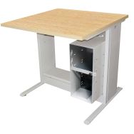 Poste Man Modulo mélaminé, écran posé, support UC avec barre,80x80, hêtre clair