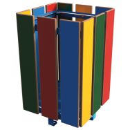 Poubelle ODEO carrée 60 L lames HPL multicolores / métal bleu 5017 - platine