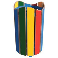 Poubelle ODEO ronde 60 L lames HPL multicolores / métal bleu 5017