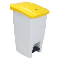 Poubelle mobile à pédale 60 L blanc couvercle jaune