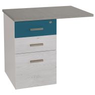 Retour suspendu Linéo 80x60 Caisson 3 T Chêne gris pied Blanc/Bleu argile