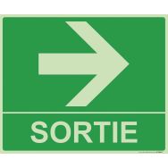 Signalétique photoluminescent sortie flèche droite 300 x 250 mm PVC