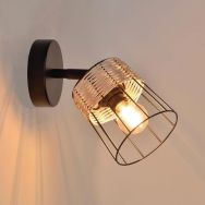 Spot 1 lumière base en métal.Abat-jour en métal filaire et rotin naturel