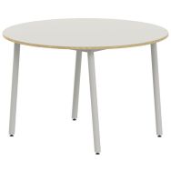Table 4 pieds inclinés ronde Ø 120 cm T6 stratifié ABS blanc/alu 9006