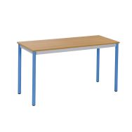 Table Basic 130 x 50 cm T5, chants plaqués, plateau hêtre, piètement bleu