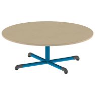 Table Chloé ronde pied central Plateau hêtre Piètement bleu T1