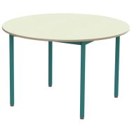 Table Elodie Ø120 T4 plateau sous cadre mélaminé beige époxy turquoise Ral 5018