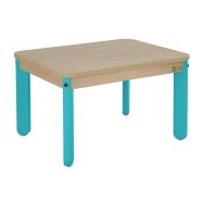 Table Lili 60 x 50 cm T1 plateau hêtre piètement bleu turquoise
