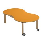 Table Lili roulettes piétement hêtre plateau cacahuète