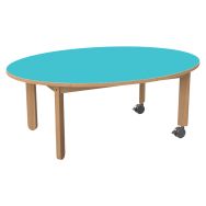 Table Lili roulettes piétement hêtre plateau ovale