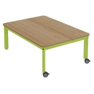 Table Lili avec roulettes, plateau 120x60 hêtre, T3, piètement vert