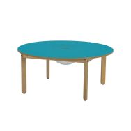 Table Lili ronde, plateau couleur bac, piétement bois hêtre