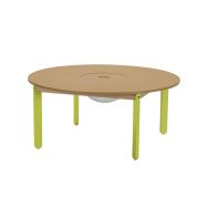 Table Lili ronde, plateau hêtre bac, piétement bois couleur