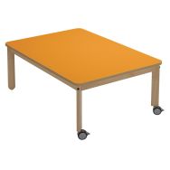 Table roulettes piétement hêtre plateau rectangulaire couleur