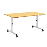 Table MIRE 140 x 80 cm rabattable réglable - stratifié hêtre 350/alu gris 9006
