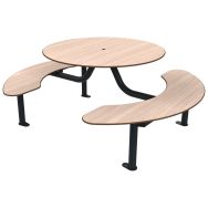 Table bancs MOKA monobloc ronde trou parasol bois/métal - Buton Design