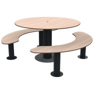 Table bancs MOKA ronde trou parasol bois/métal - Buton Design