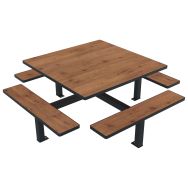 Table bancs ORPIN carrée monobloc parasol bois/métal - Buton Design