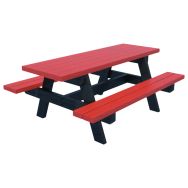 Table bancs Parc 180 cm rouge - monté - piètement laqué noir
