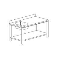 Table du chef avec étagère basse gamme 600, bac à gauche- TCE1BG226/1