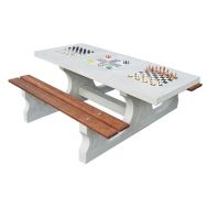Table banc multi-jeux : échec - dames - petits chevaux béton