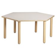 Table exagonale 4 pieds en bois