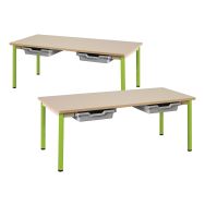 Table fixe Chloé plateau rectangle beige casier 4 pieds - Mobidecor