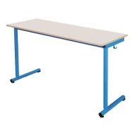 Table fixe Récré - T3 - plateau 130 x 50 cm - chants plaqués - Piétement bleu