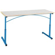 Table réglable Atlas II, plateau 130x50 beige, chants alaisés, piétement bleu