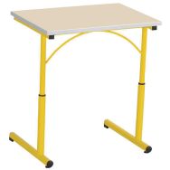 Table réglable Atlas II, plateau 70x50 beige, chants plaqués, piétement jaune