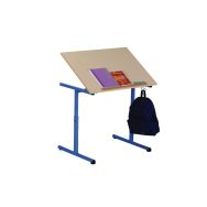 Table réglable Atlas pour handicapé plateau inclinable 70x50 cm, piètement bleu