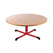 Table réglable Chloé, Ø 120cm, plat.hêtre, piét. rouge  Ral 3000