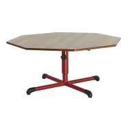 Table régl.Chloé octo. plat.hêtre pied central rouge  Ral 3000