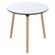 Table réunion Palas Ø 80 cm pied hêtre plateau Blanc