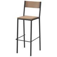 Tabouret Toronto assise dossier pin - piètement acier - Jayso