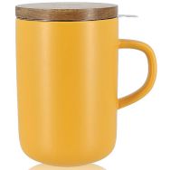 Tisanière grès 475ml jaune avec couvercle bois