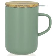 Tisanière grès 475ml vert amande avec couvercle bois