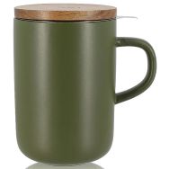 Tisanière grès 475ml vert olive avec couvercle bois