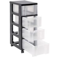 Tour de rangement Noire 4 tiroirs 12L coloris transparents
