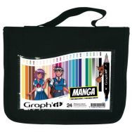 Trousse 24 marqueurs à l'alcool Graph'it double pointe en couleurs assorties