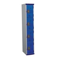 Vestiaire démontable 4 cases Optimum® larg : 300 mm serr.clé socle Gris/ Bleu