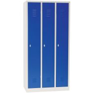 Vestiaire industrie propre 3 colonnes s/socle L 88,5 cm-serrure à moraillon bleu