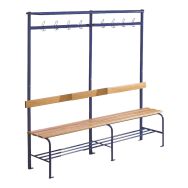 bancs-vestiaires bois 8 patères avec grille chaussures 200 cm - Bleu